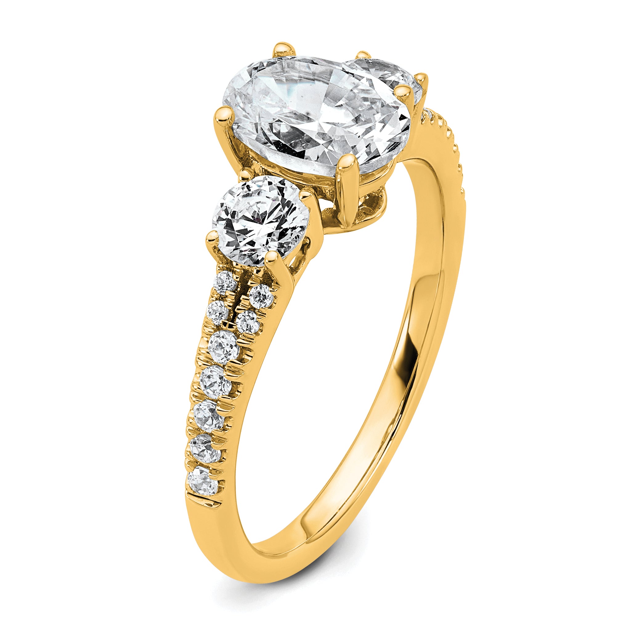 14k 1 5/8 carat Lab Grown Diamond VS+ F+ Oval with Round Complete Three Stone Engagement Ring