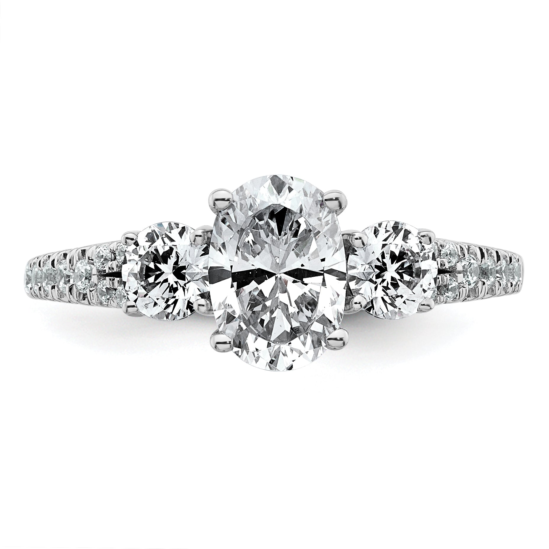 14k White Gold 1 5/8 carat Certified Lab Grown Diamond VS+ F+ Oval with Round Complete Three Stone Engagement Ring