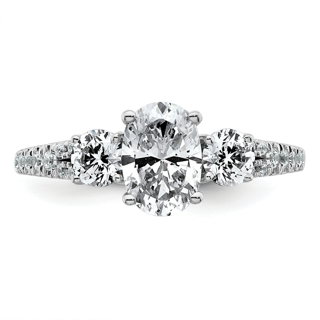 14k White Gold 1 5/8 carat Certified Lab Grown Diamond VS+ F+ Oval with Round Complete Three Stone Engagement Ring