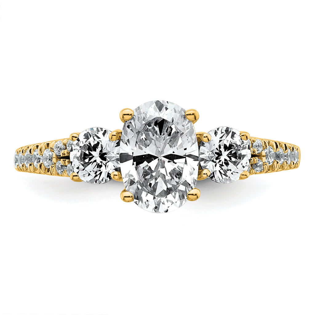 14k 1 5/8 carat Certified Lab Grown Diamond VS+ F+ Oval with Round Complete Three Stone Engagement Ring
