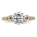 14k 1 5/8 carat Certified Lab Grown Diamond VS+ F+ Oval with Round Complete Three Stone Engagement Ring