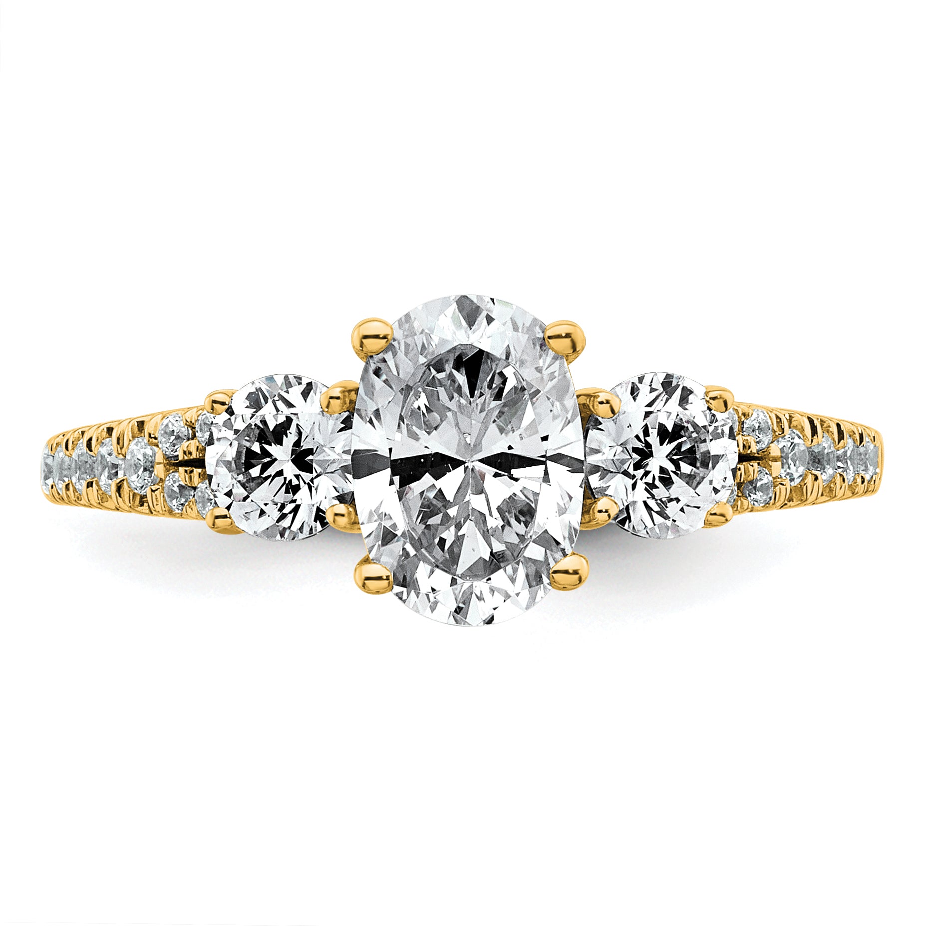 14k 1 5/8 carat Certified Lab Grown Diamond VS+ F+ Oval with Round Complete Three Stone Engagement Ring