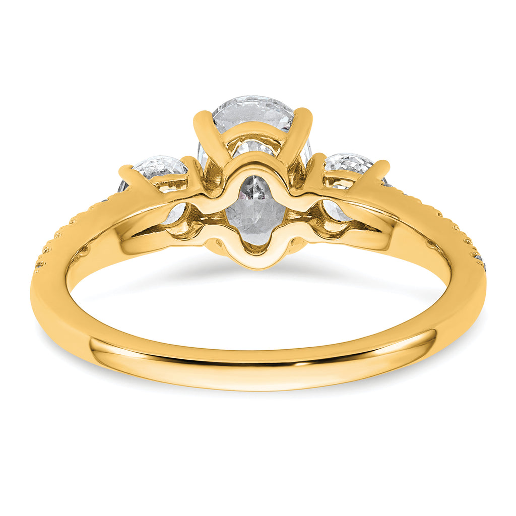14k 1 5/8 carat Certified Lab Grown Diamond VS+ F+ Oval with Round Complete Three Stone Engagement Ring