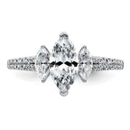 14k White Gold 1 1/2 carat Lab Grown Diamond VS+ F+ Marquise Complete Three Stone Engagement Ring
