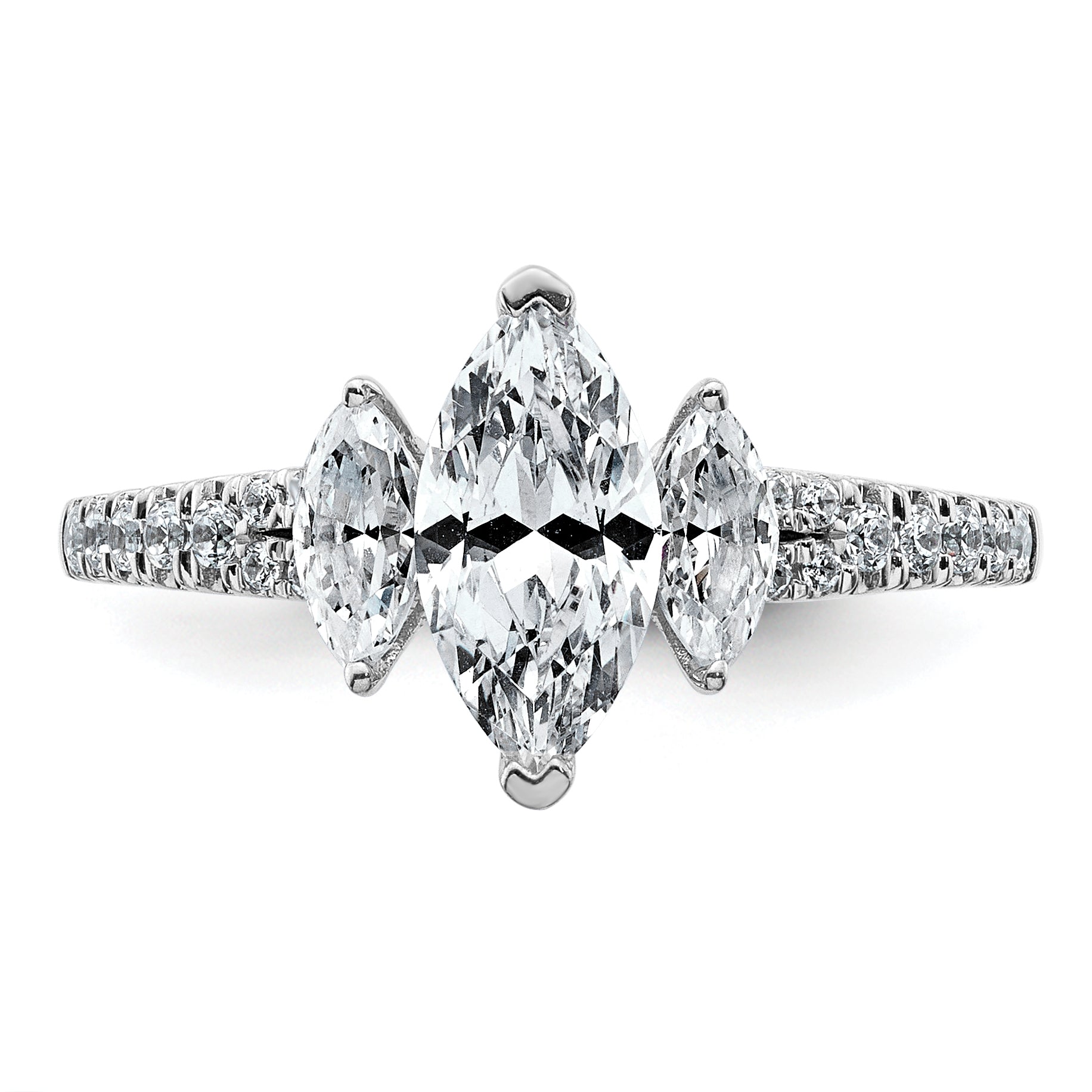 14k White Gold 1 1/2 carat Lab Grown Diamond VS+ F+ Marquise Complete Three Stone Engagement Ring