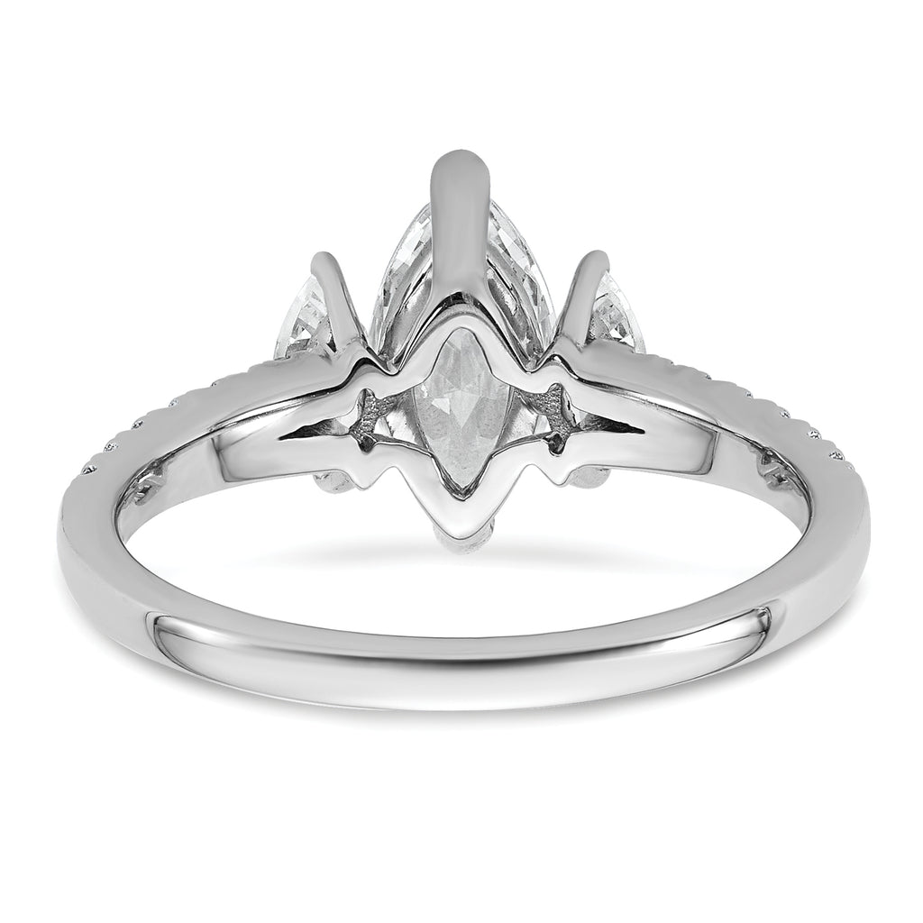 14k White Gold 1 1/2 carat Lab Grown Diamond VS+ F+ Marquise Complete Three Stone Engagement Ring