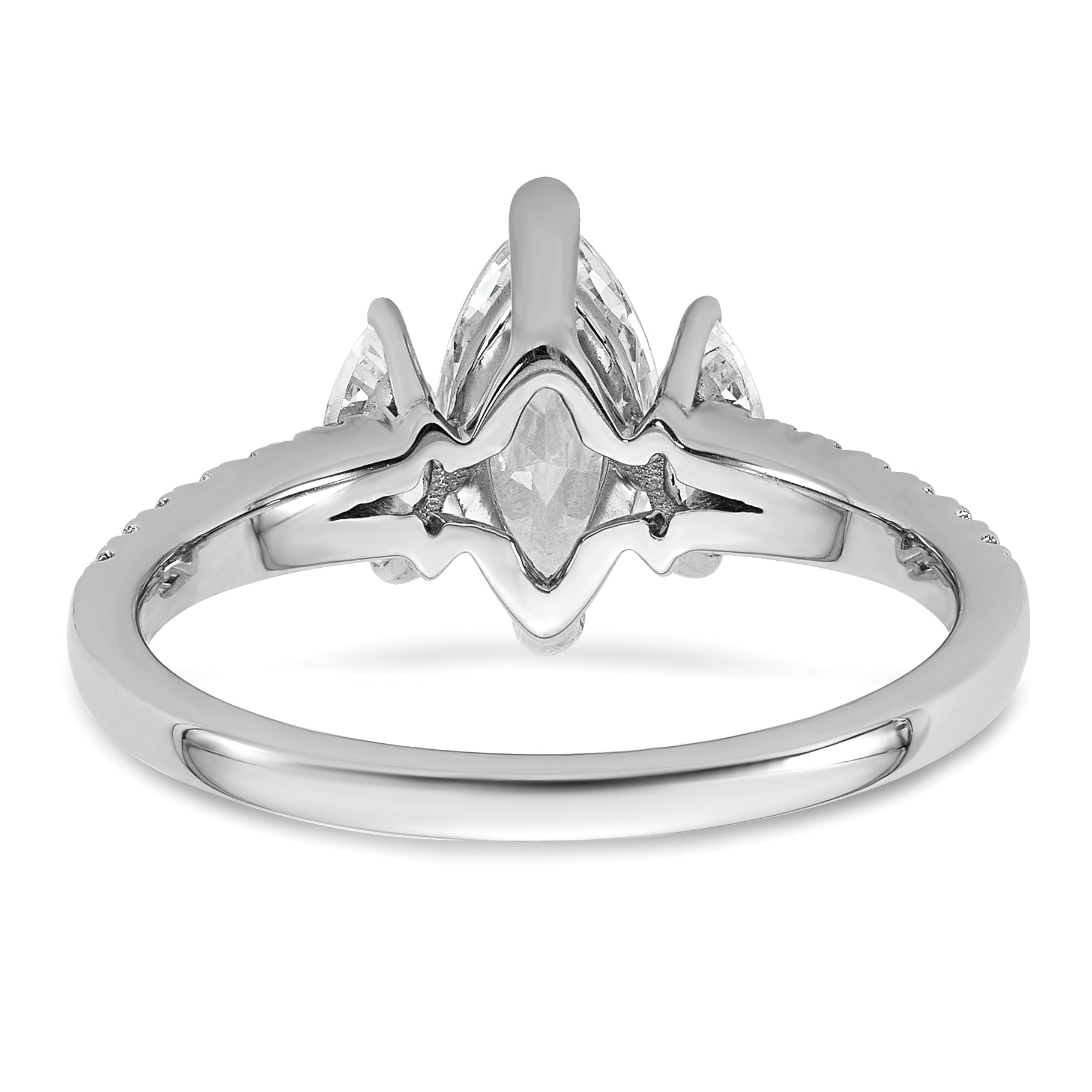 14k White Gold 1 1/2 carat Lab Grown Diamond VS+ F+ Marquise Complete Three Stone Engagement Ring