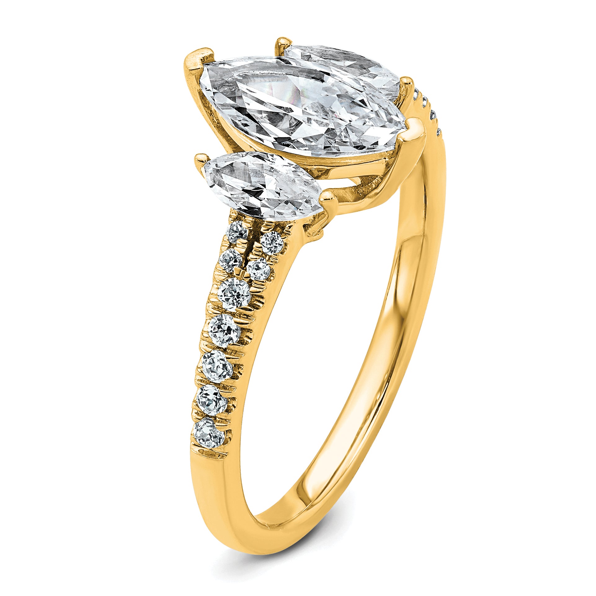 14k 1 1/2 carat Lab Grown Diamond VS+ F+ Marquise Complete Three Stone Engagement Ring