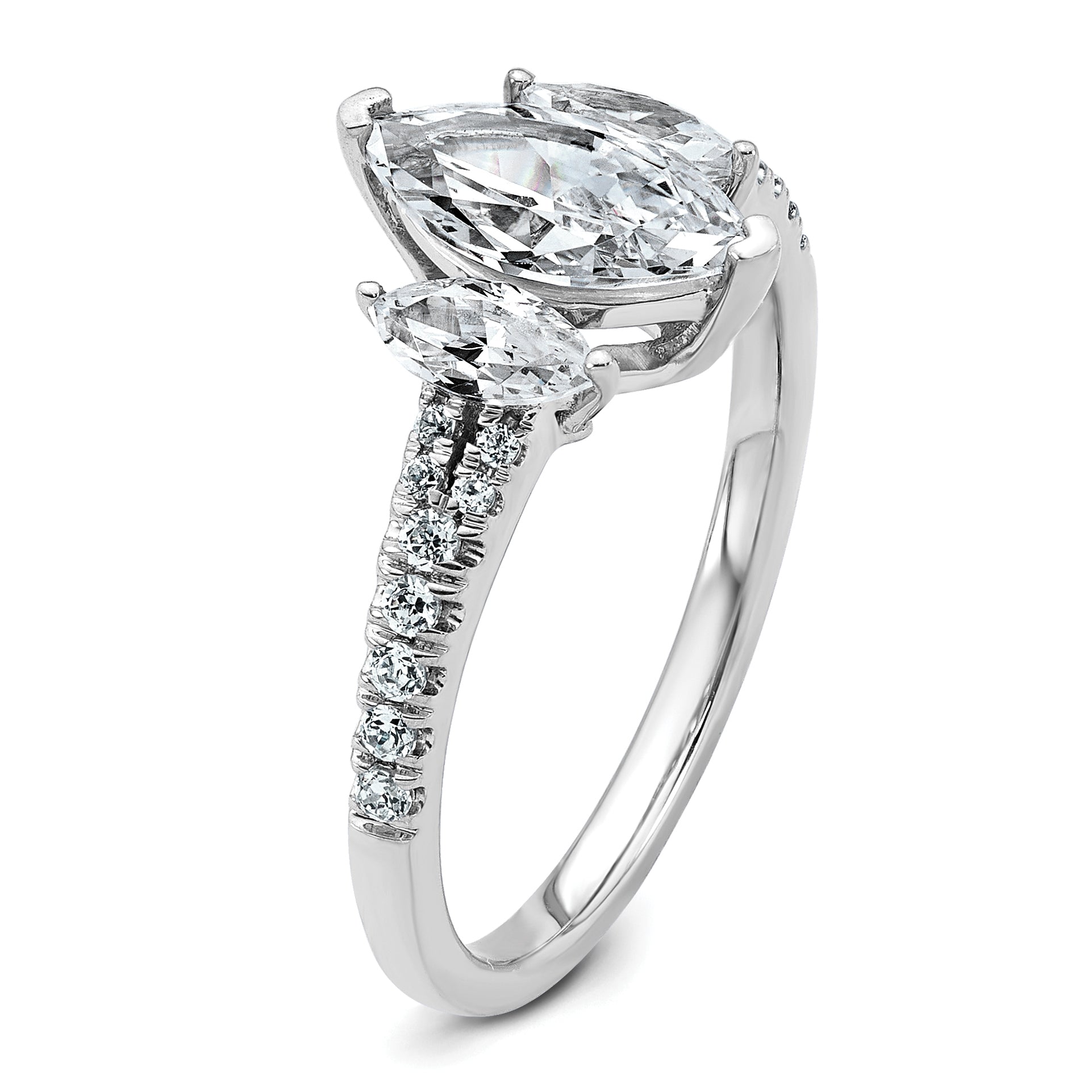 14k White Gold 1 1/2 carat Certified Lab Grown Diamond VS+ F+ Marquise Complete Three Stone Engagement Ring