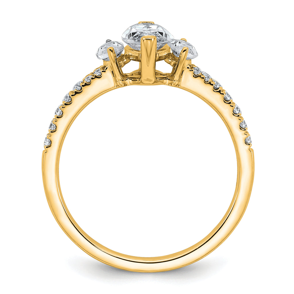 14k 1 1/2 carat Certified Lab Grown Diamond VS+ F+ Marquise Complete Three Stone Engagement Ring