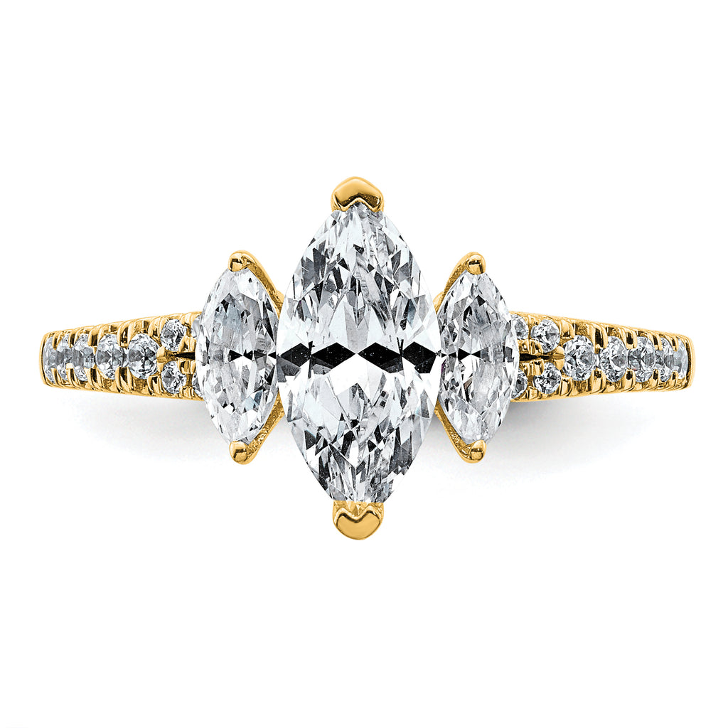 14k 1 1/2 carat Certified Lab Grown Diamond VS+ F+ Marquise Complete Three Stone Engagement Ring