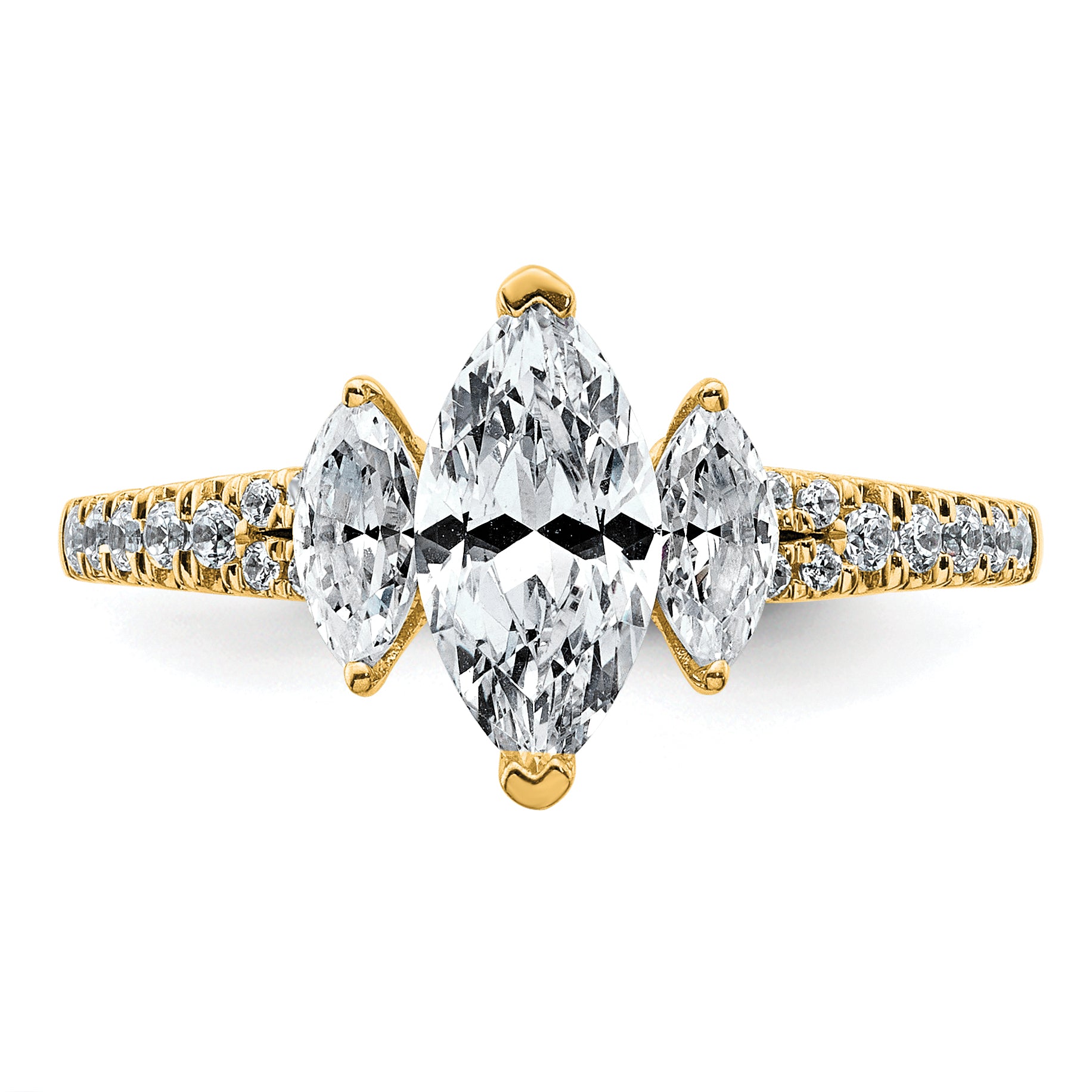 14k 1 1/2 carat Certified Lab Grown Diamond VS+ F+ Marquise Complete Three Stone Engagement Ring