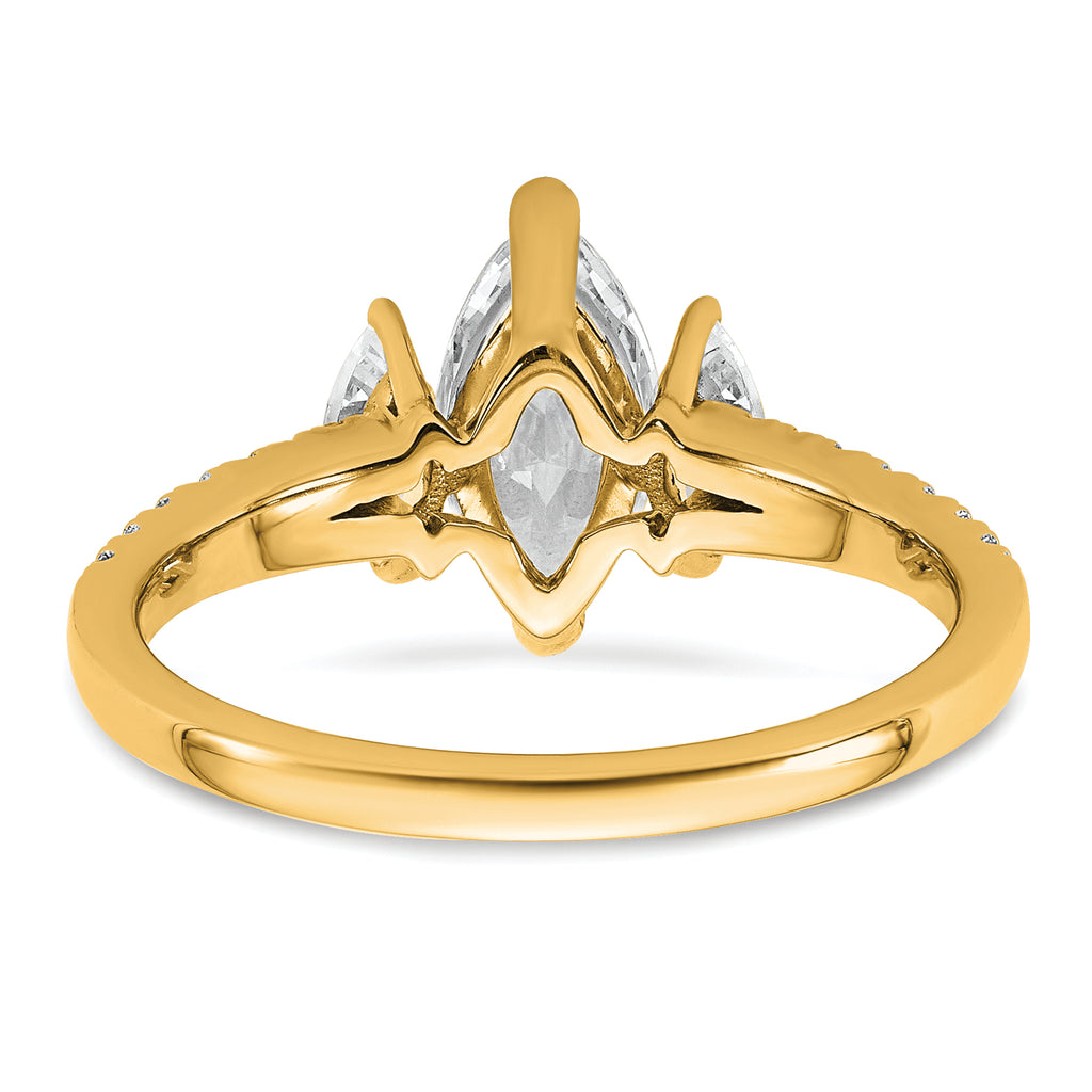 14k 1 1/2 carat Certified Lab Grown Diamond VS+ F+ Marquise Complete Three Stone Engagement Ring