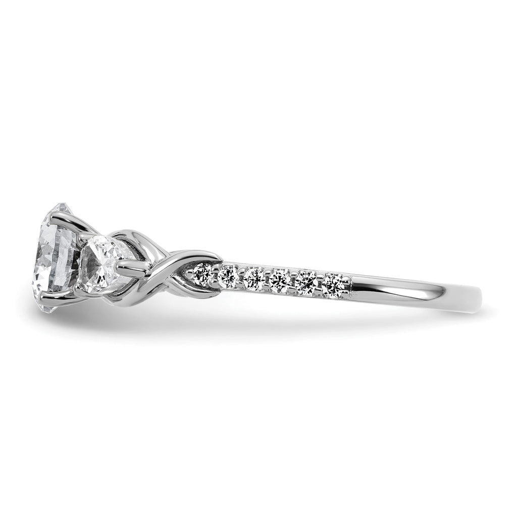 14k White Gold 5/8 carat Lab Grown Diamond VS+ F+ 1 carat Center Round Semi Mount Three Stone Engagement Ring