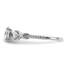 14k White Gold 5/8 carat Lab Grown Diamond VS+ F+ 1 carat Center Round Semi Mount Three Stone Engagement Ring