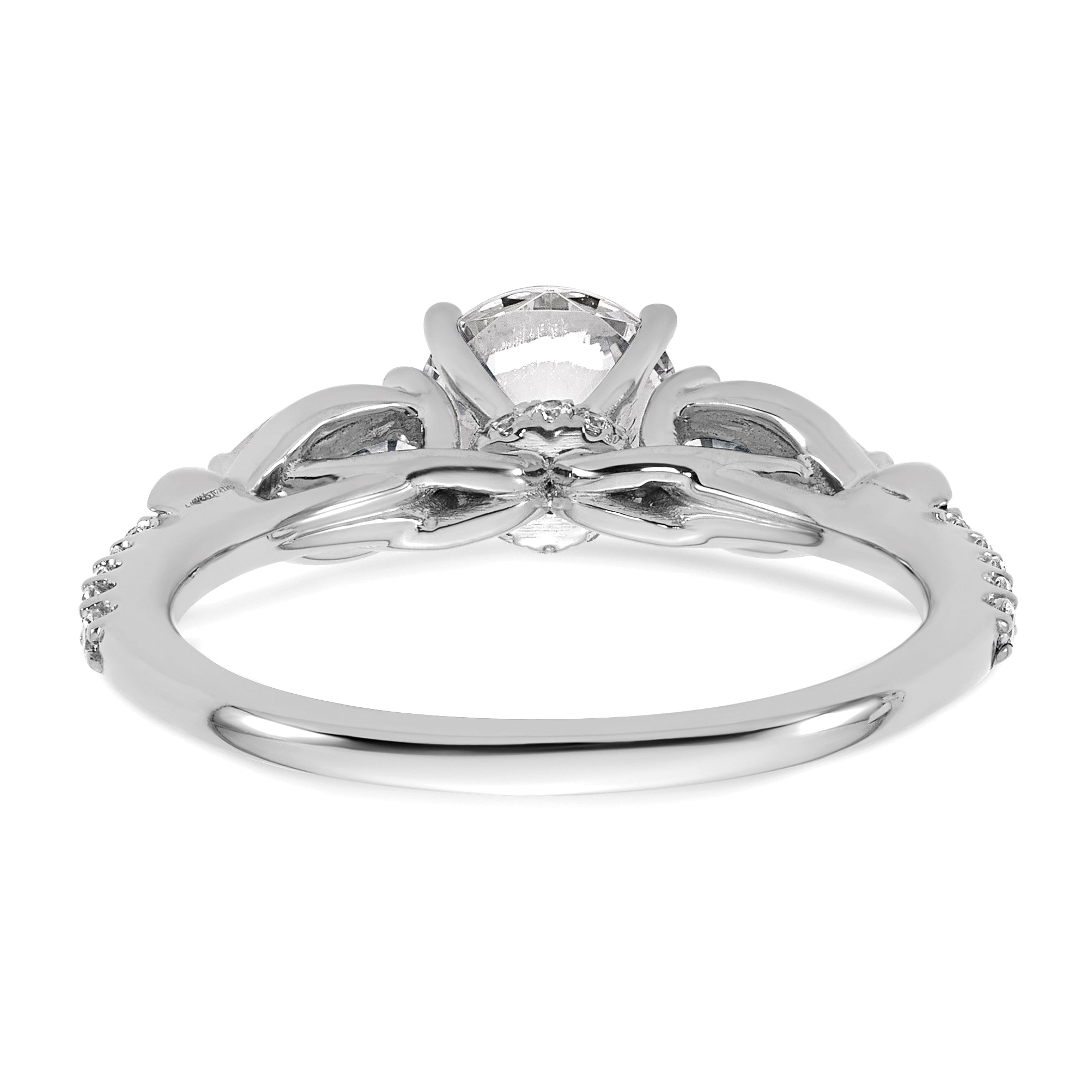 14k White Gold 5/8 carat Lab Grown Diamond VS+ F+ 1 carat Center Round Semi Mount Three Stone Engagement Ring