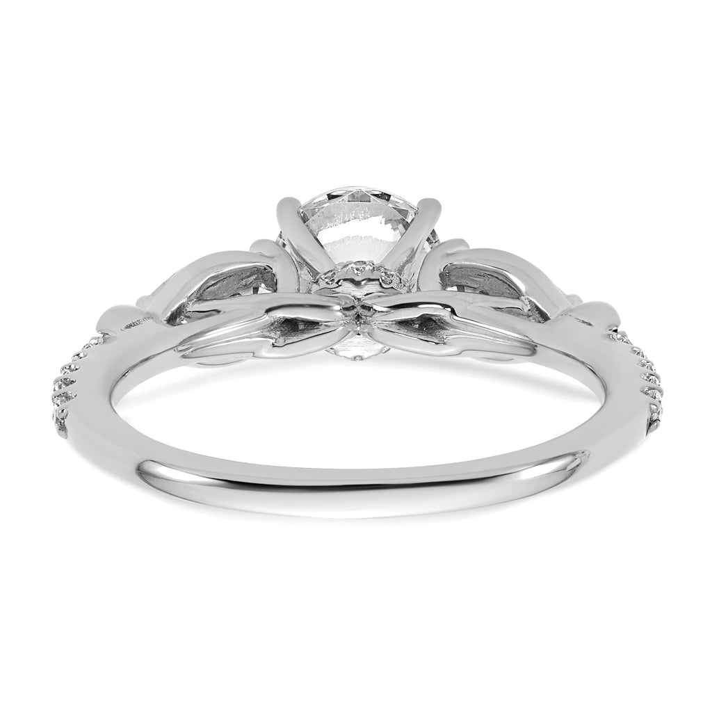 14k White Gold 5/8 carat Lab Grown Diamond VS+ F+ 1 carat Center Round Semi Mount Three Stone Engagement Ring