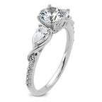 14k White Gold 5/8 carat Lab Grown Diamond VS+ F+ 1 carat Center Round Semi Mount Three Stone Engagement Ring