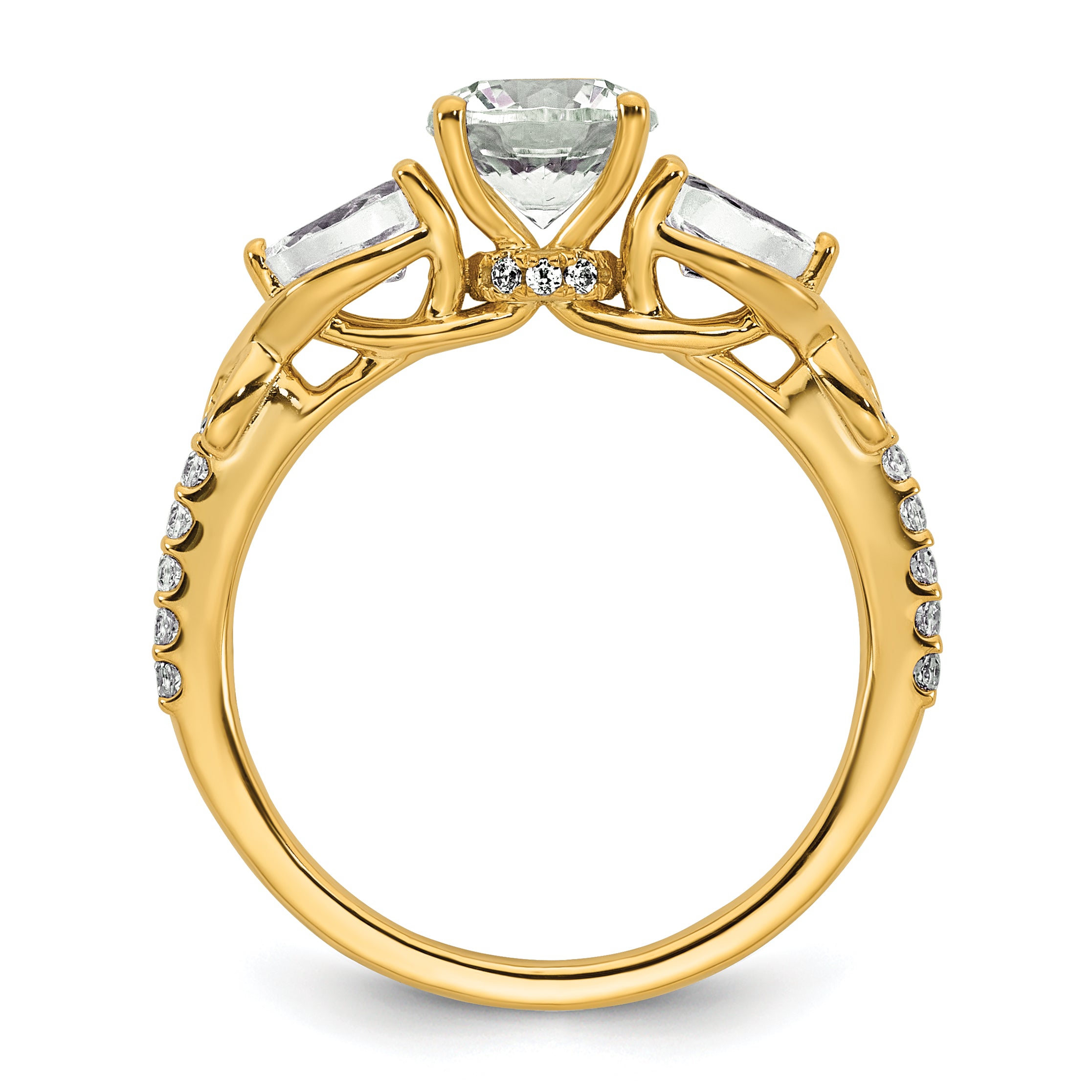 14k 5/8 carat Lab Grown Diamond VS+ F+ 1 carat Center Round Semi Mount Three Stone Engagement Ring