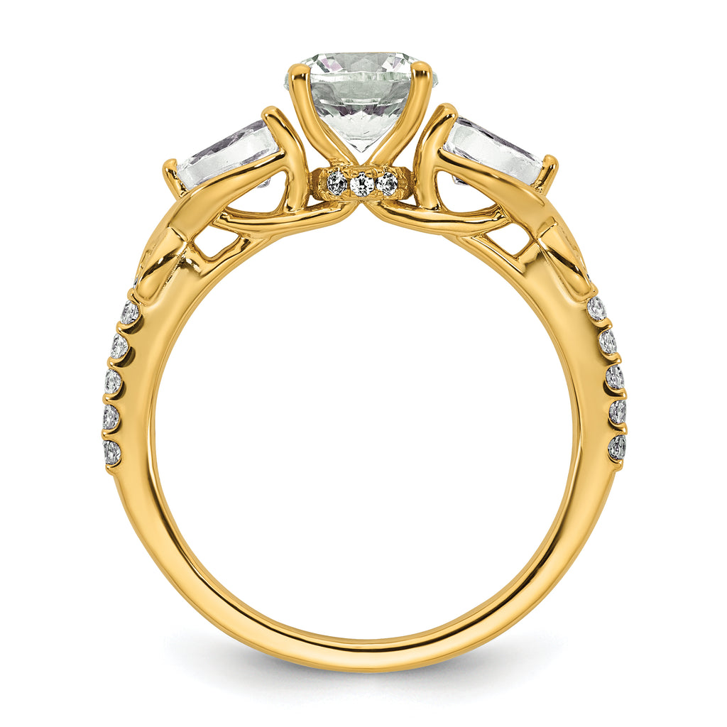 14k 5/8 carat Lab Grown Diamond VS+ F+ 1 carat Center Round Semi Mount Three Stone Engagement Ring