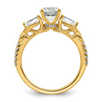 14k 5/8 carat Lab Grown Diamond VS+ F+ 1 carat Center Round Semi Mount Three Stone Engagement Ring