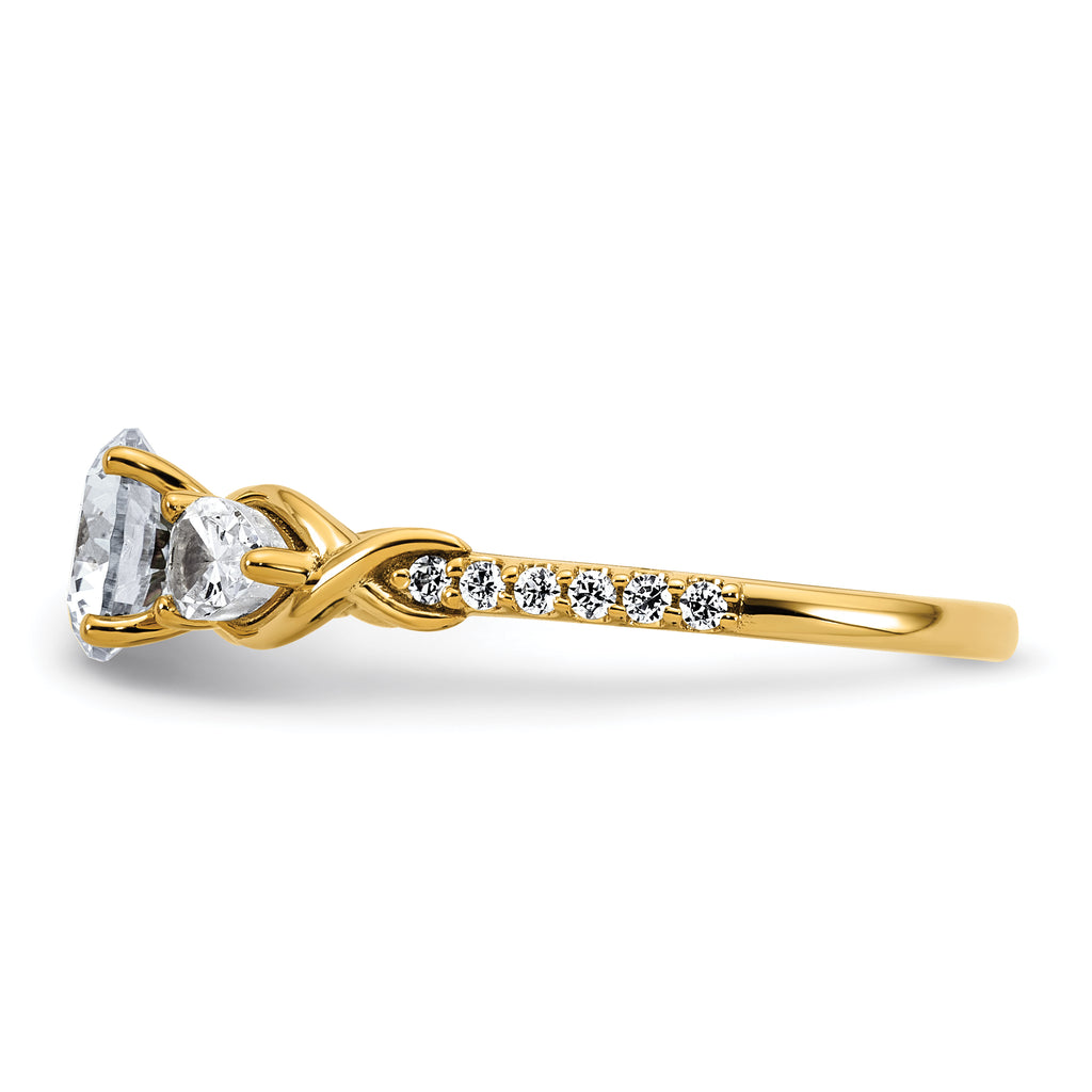 14k 5/8 carat Lab Grown Diamond VS+ F+ 1 carat Center Round Semi Mount Three Stone Engagement Ring