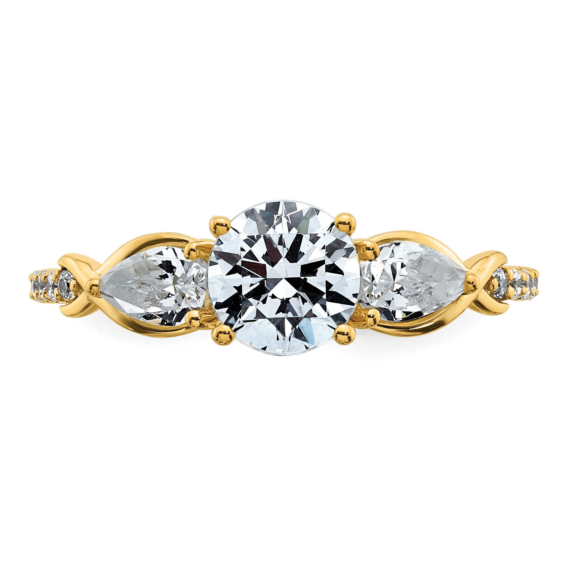14k 5/8 carat Lab Grown Diamond VS+ F+ 1 carat Center Round Semi Mount Three Stone Engagement Ring