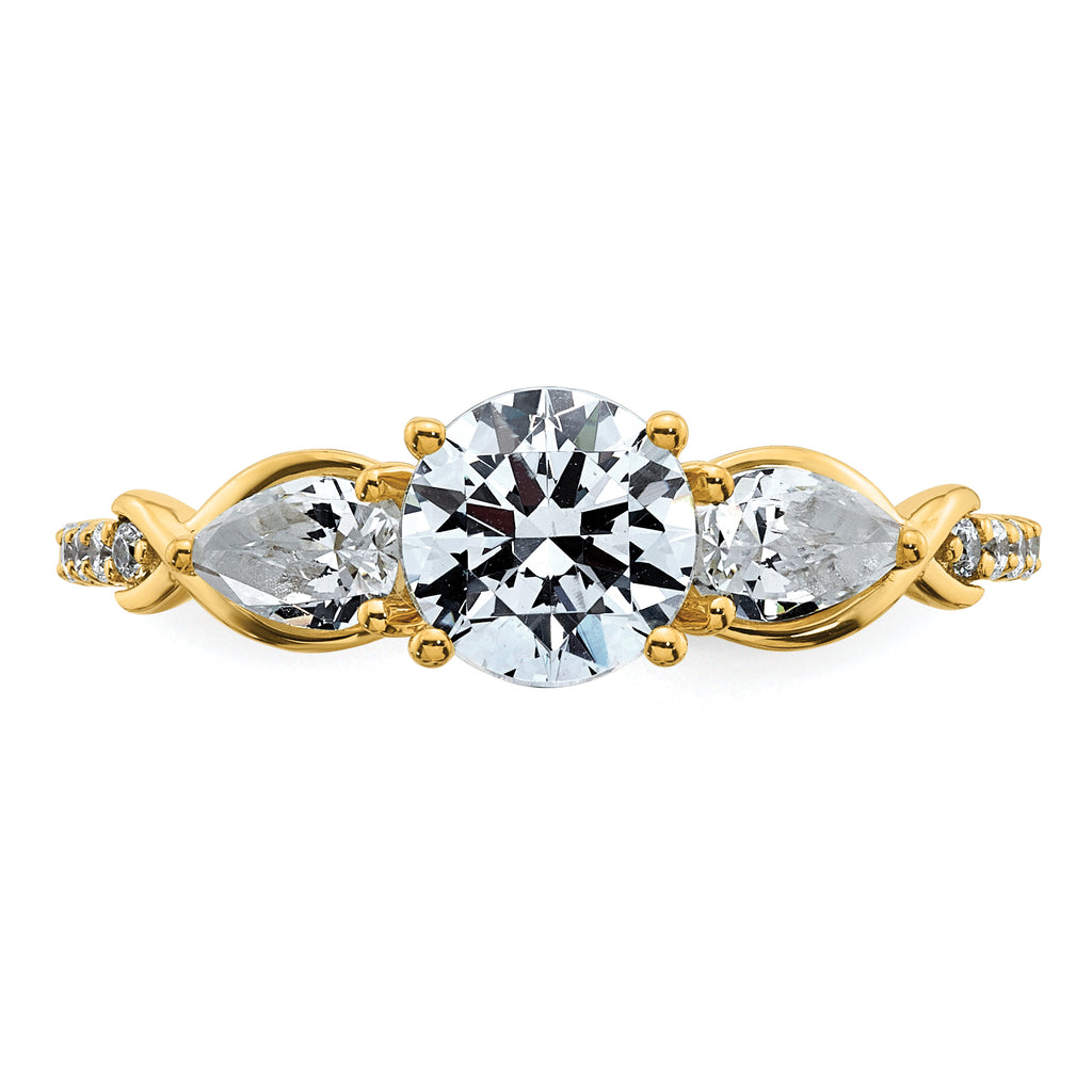 14k 5/8 carat Lab Grown Diamond VS+ F+ 1 carat Center Round Semi Mount Three Stone Engagement Ring