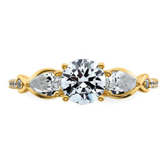14k 5/8 carat Lab Grown Diamond VS+ F+ 1 carat Center Round Semi Mount Three Stone Engagement Ring