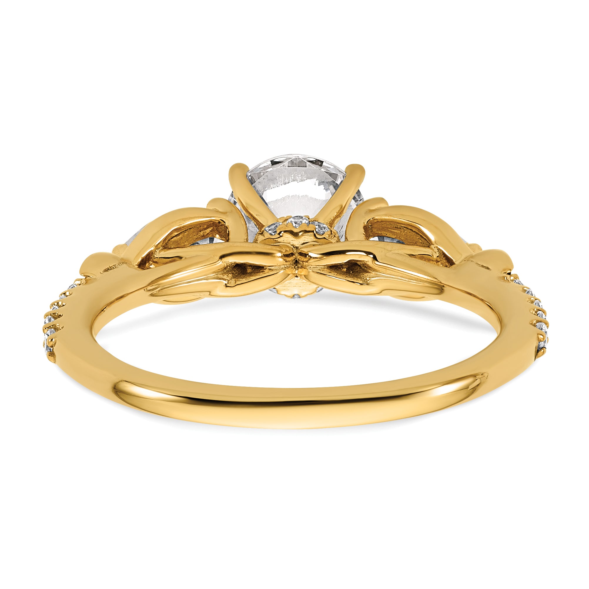 14k 5/8 carat Lab Grown Diamond VS+ F+ 1 carat Center Round Semi Mount Three Stone Engagement Ring