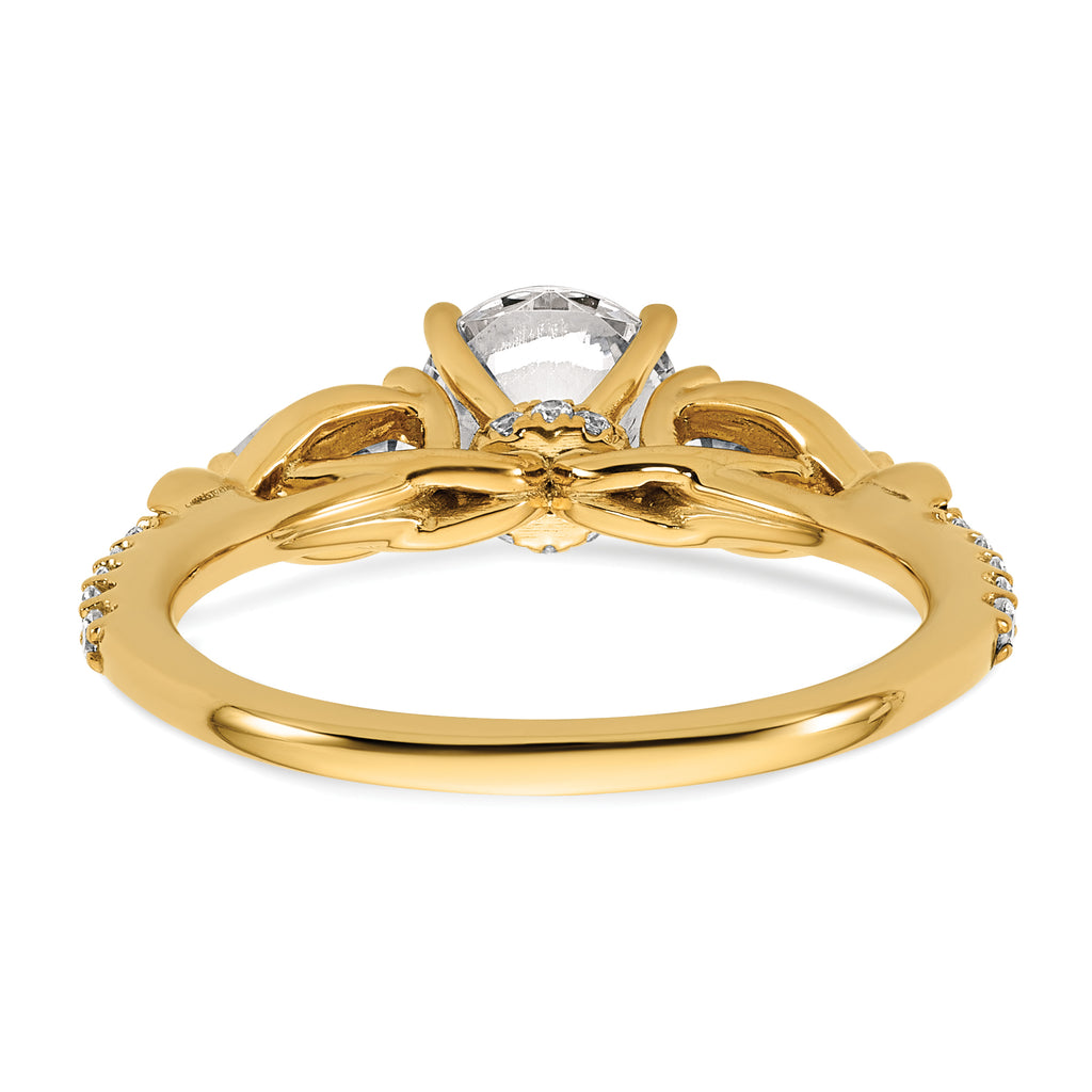 14k 5/8 carat Lab Grown Diamond VS+ F+ 1 carat Center Round Semi Mount Three Stone Engagement Ring