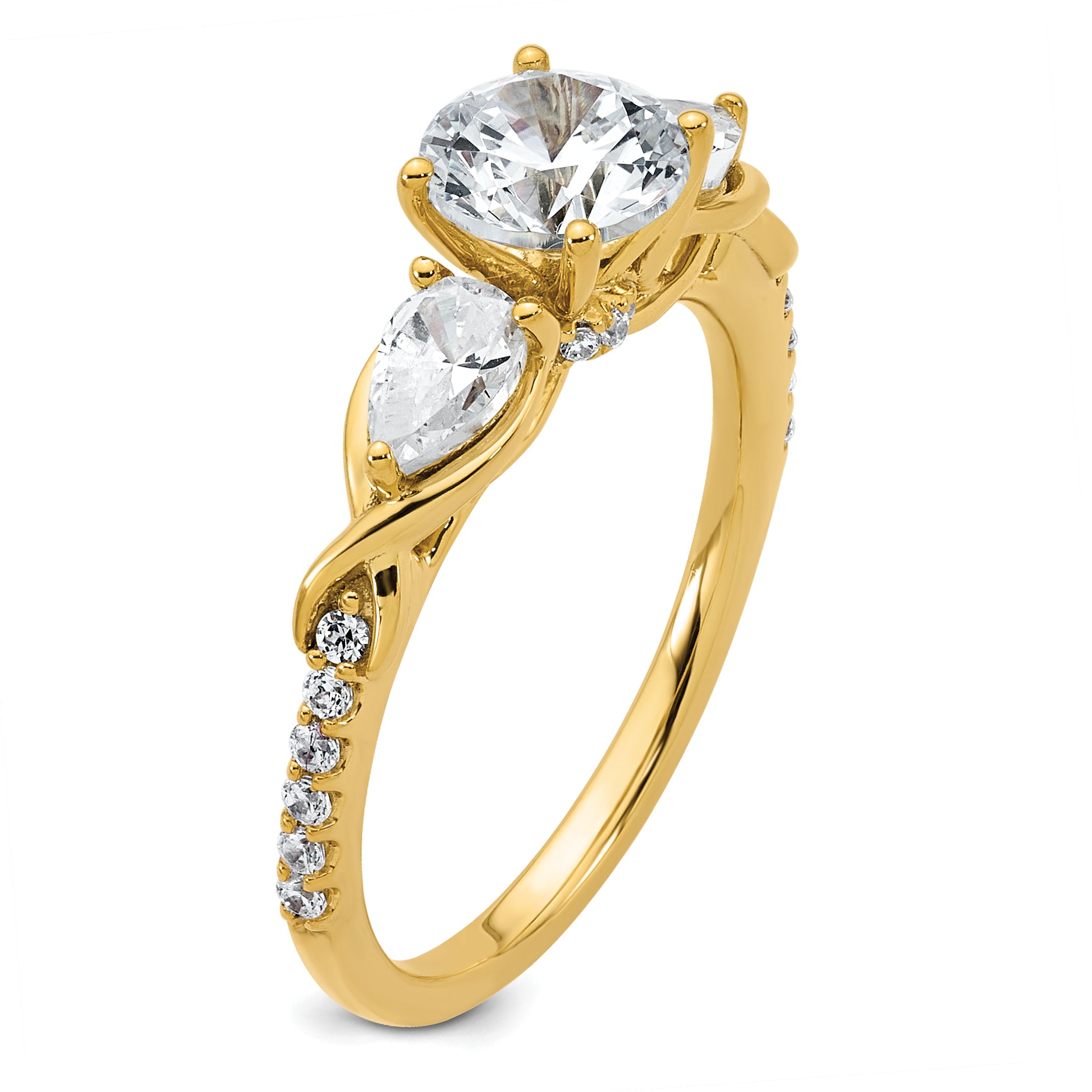 14k 5/8 carat Lab Grown Diamond VS+ F+ 1 carat Center Round Semi Mount Three Stone Engagement Ring