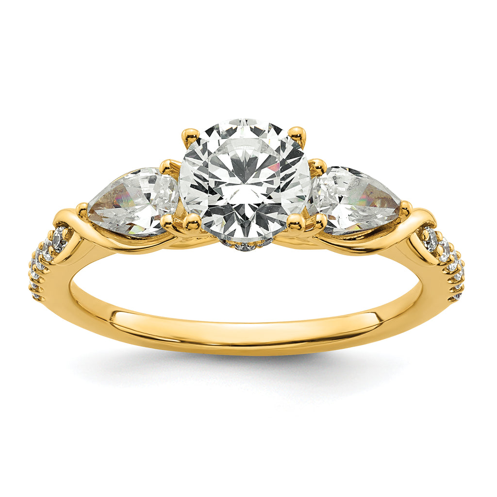 14k 5/8 carat Lab Grown Diamond VS+ F+ 1 carat Center Round Semi Mount Three Stone Engagement Ring