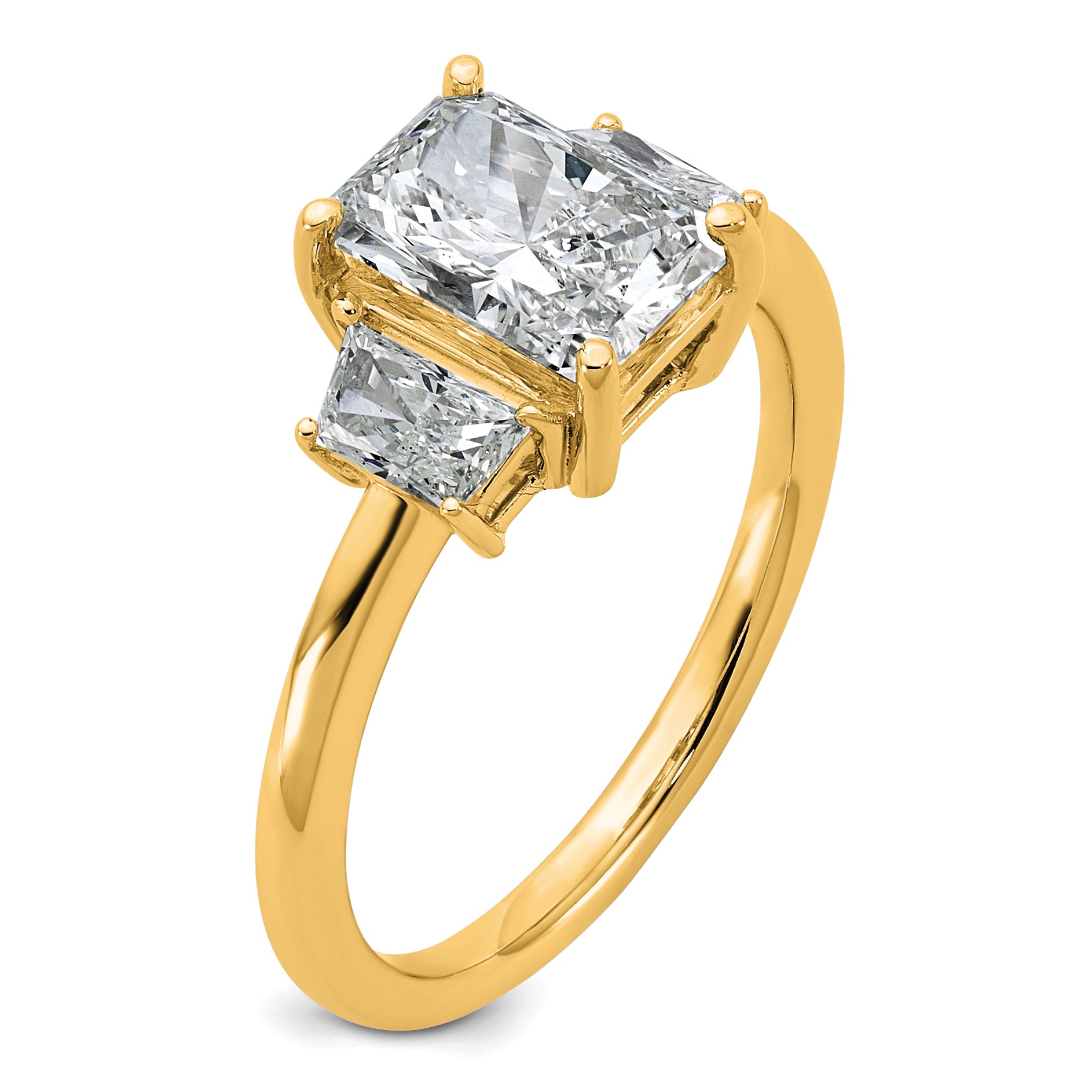 14k 2 carat Certified Lab Grown Diamond VS+ F+ Radiant and Trapezoid Complete Three Stone Engagement Ring