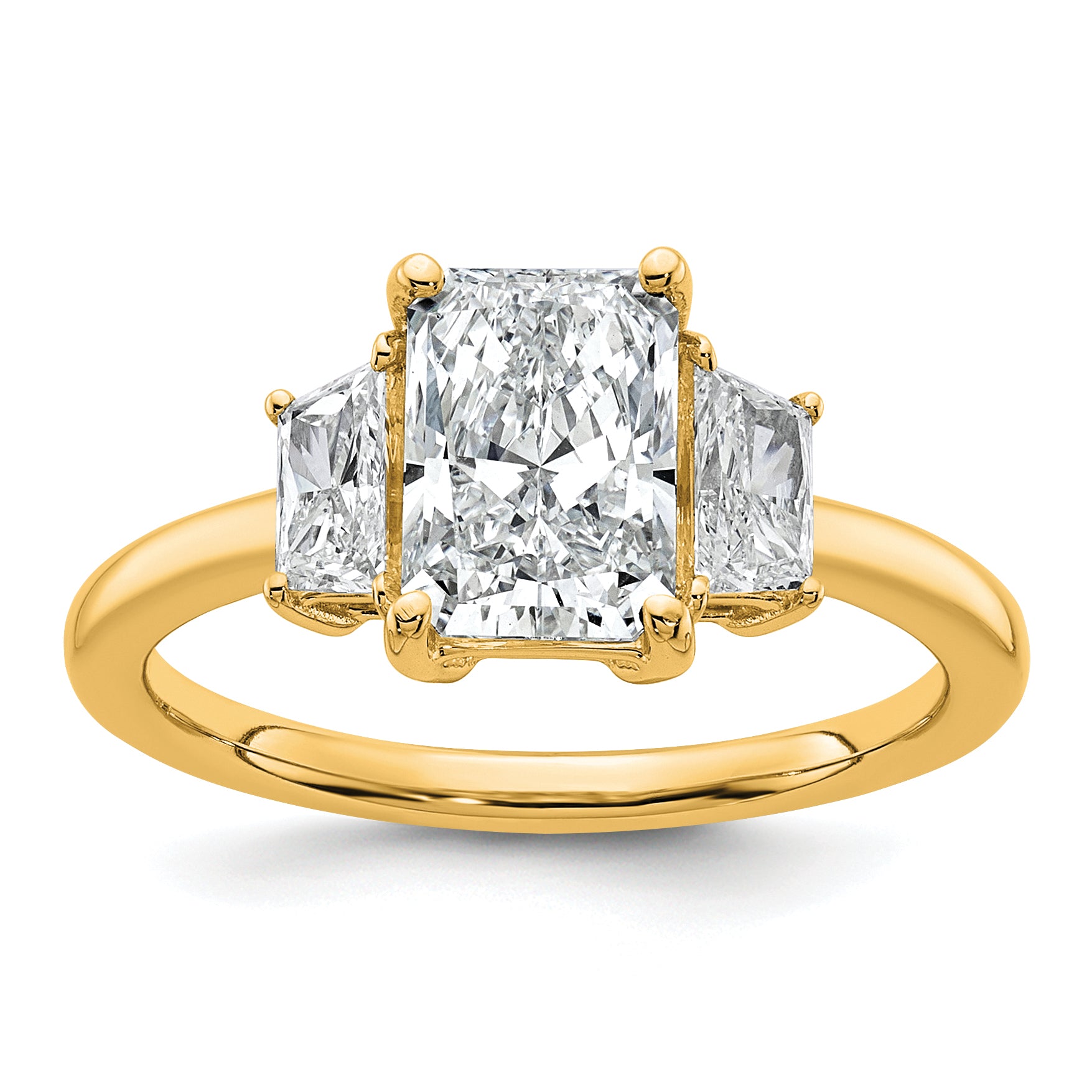 14k 2 carat Certified Lab Grown Diamond VS+ F+ Radiant and Trapezoid Complete Three Stone Engagement Ring Main image