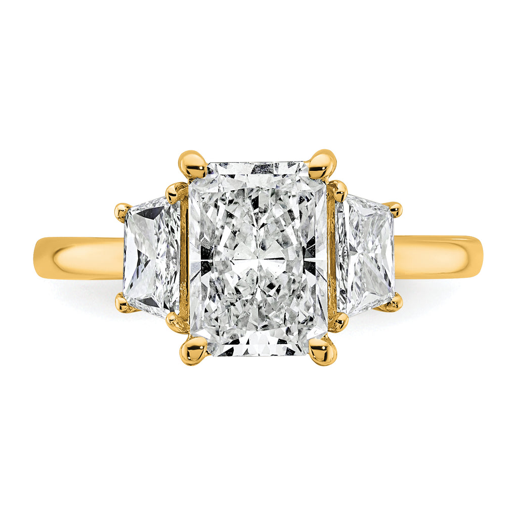 14k 2 3/4 carat Certified Lab Grown Diamond VS+ F+ Radiant and Trapezoid Complete Three Stone Engagement Ring