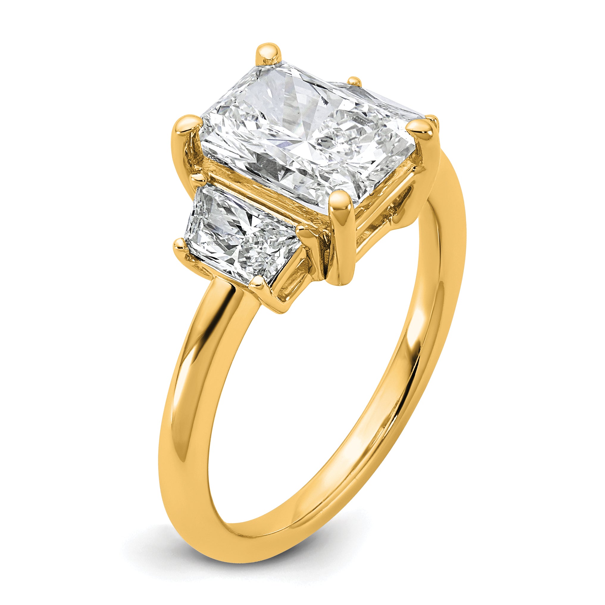 14k 2 3/4 carat Certified Lab Grown Diamond VS+ F+ Radiant and Trapezoid Complete Three Stone Engagement Ring