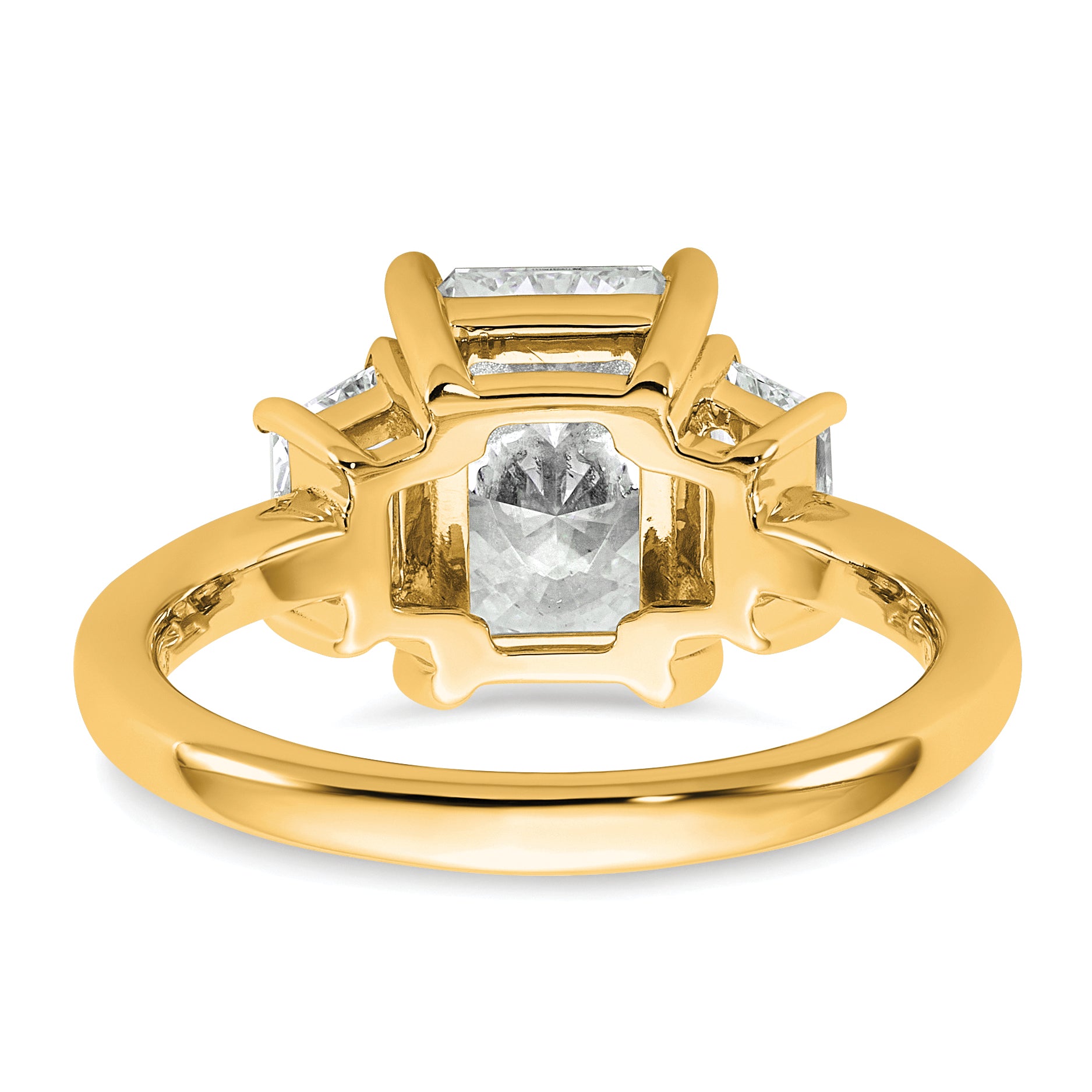 14k 3 1/3 carat Certified Lab Grown Diamond VS+ F+ Radiant and Trapezoid Complete Three Stone Engagement Ring