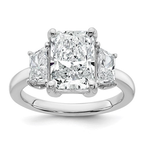 Radiant Lab-Grown Three-Stone Engagement Ring in 14K White Gold (4 ct. tw.), Size 7 - Sophia Jewelers