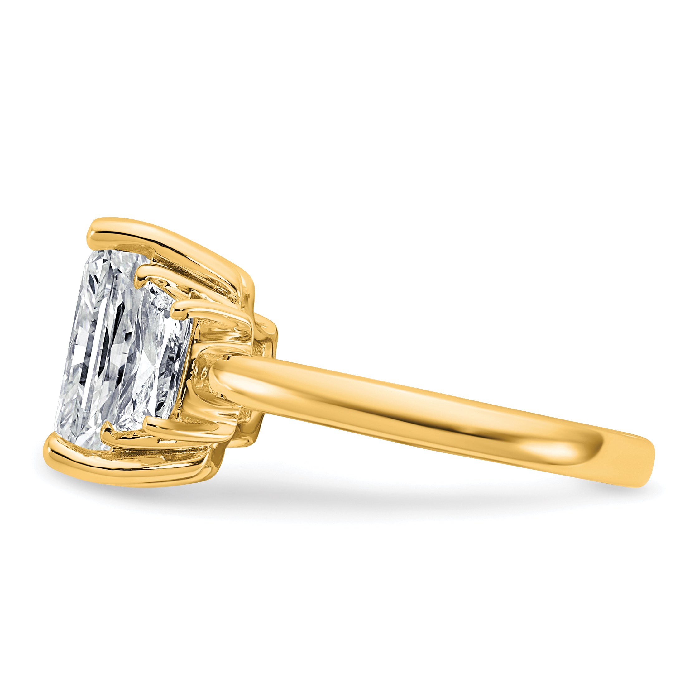 14k 4 carat Certified Lab Grown Diamond VS+ F+ Radiant and Trapezoid Complete Three Stone Engagement Ring