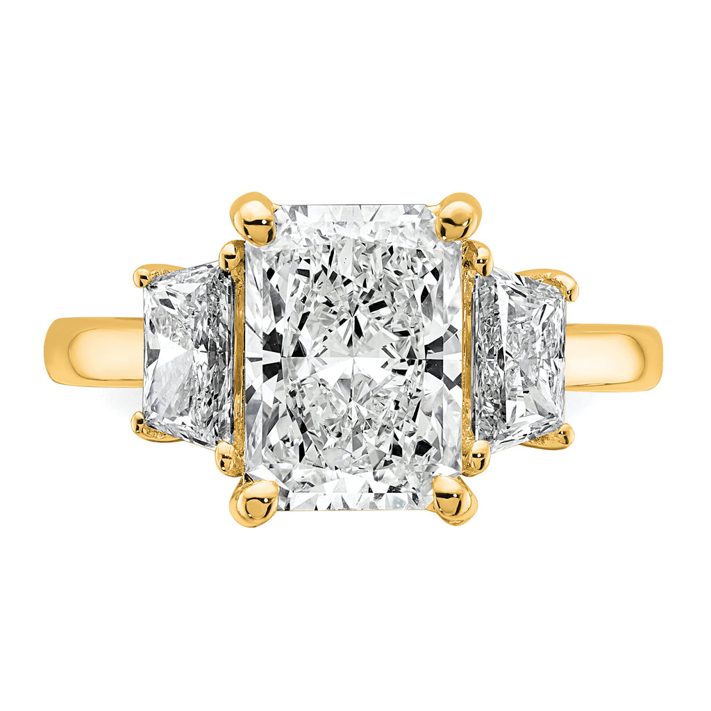 14k 4 carat Certified Lab Grown Diamond VS+ F+ Radiant and Trapezoid Complete Three Stone Engagement Ring