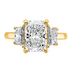 14k 4 carat Certified Lab Grown Diamond VS+ F+ Radiant and Trapezoid Complete Three Stone Engagement Ring