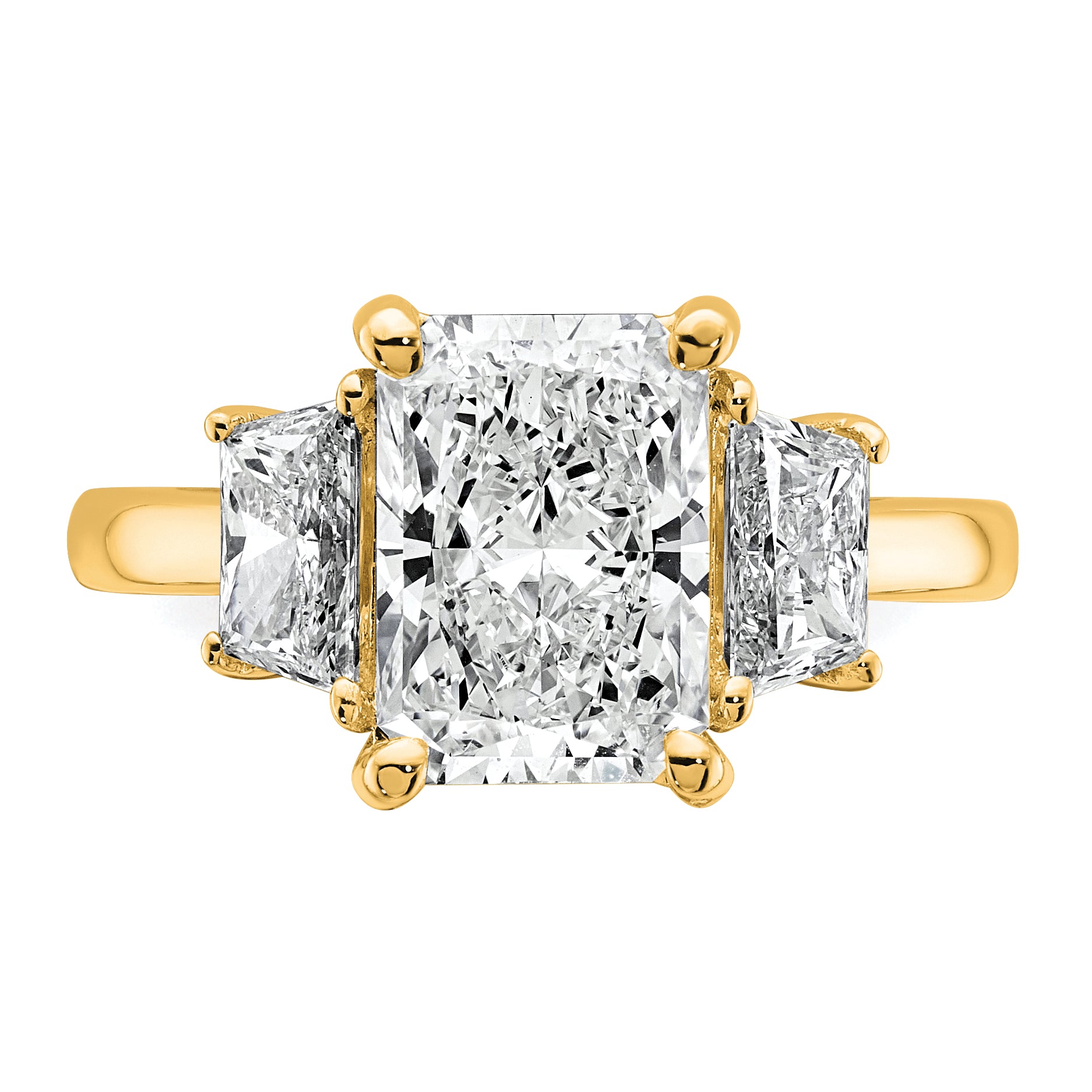 14k 4 carat Certified Lab Grown Diamond VS+ F+ Radiant and Trapezoid Complete Three Stone Engagement Ring