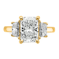 14k 4 carat Certified Lab Grown Diamond VS+ F+ Radiant and Trapezoid Complete Three Stone Engagement Ring