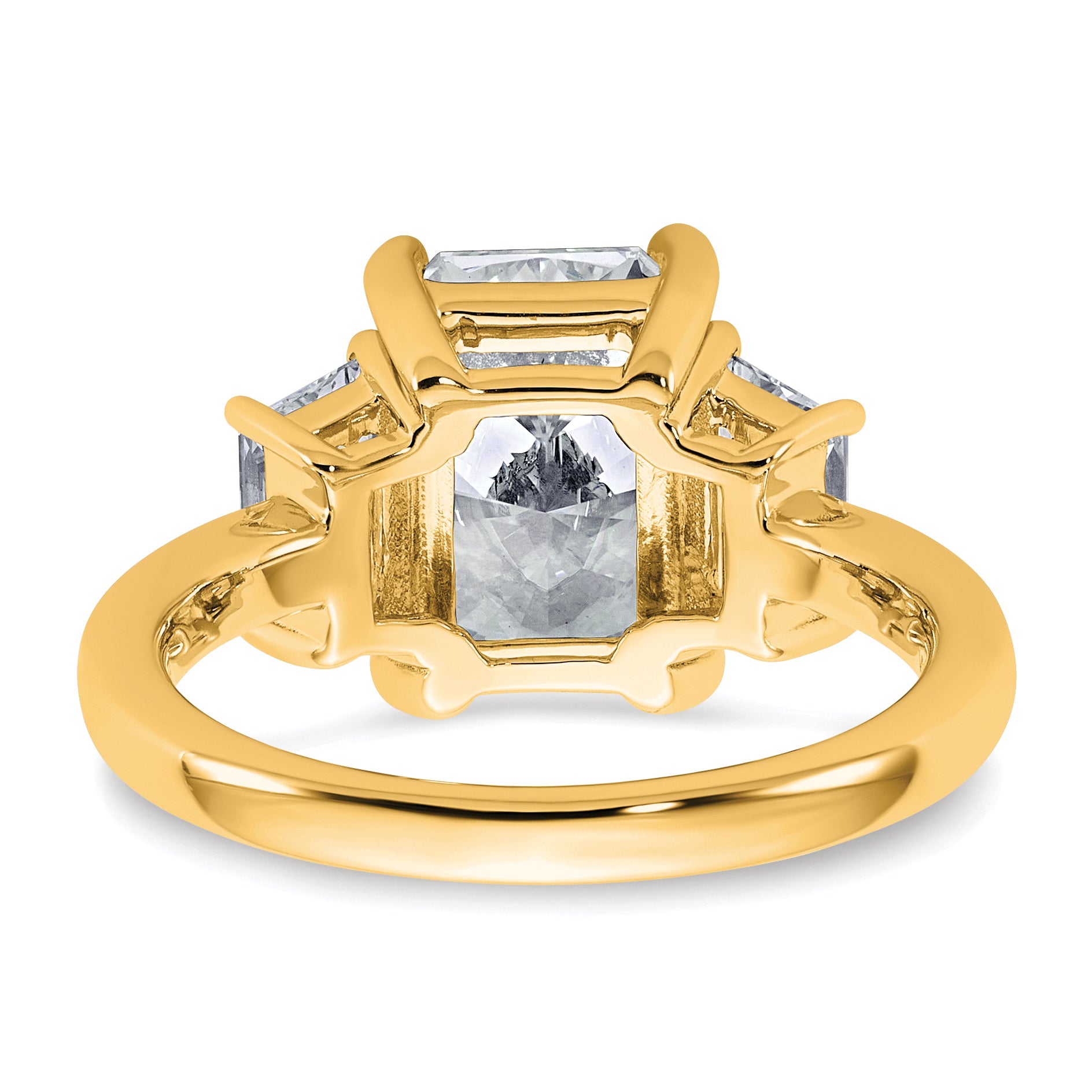 14k 4 carat Certified Lab Grown Diamond VS+ F+ Radiant and Trapezoid Complete Three Stone Engagement Ring