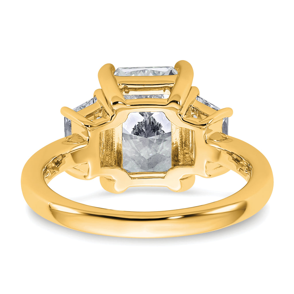 14k 4 carat Certified Lab Grown Diamond VS+ F+ Radiant and Trapezoid Complete Three Stone Engagement Ring