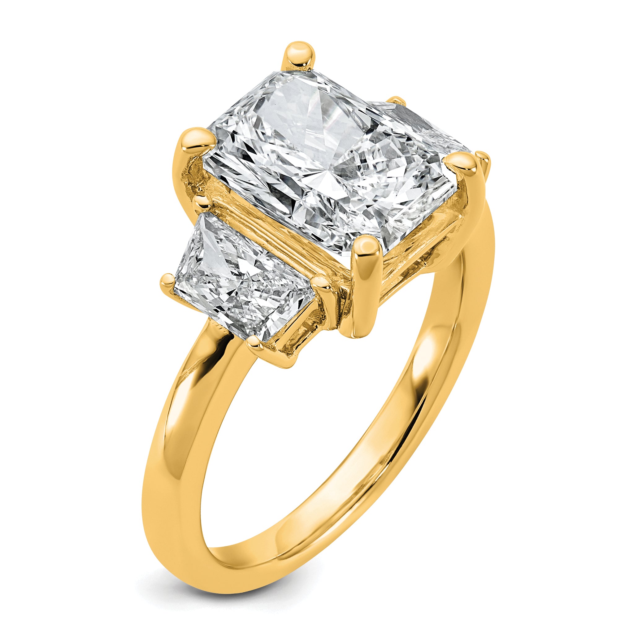 14k 4 carat Certified Lab Grown Diamond VS+ F+ Radiant and Trapezoid Complete Three Stone Engagement Ring
