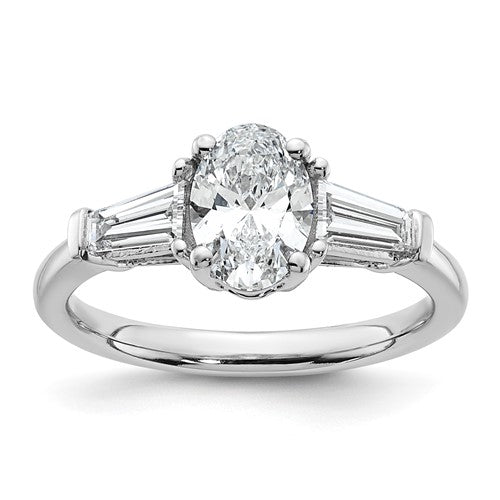 Oval & Baguette Lab-Grown Three-Stone Engagement Ring in 14K White Gold (1 1/2 ct. tw.), Size 7 - Sophia Jewelers