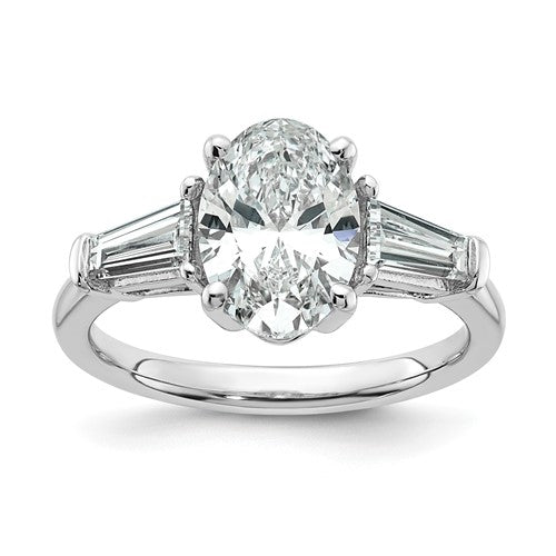 Tapered Baguette Oval Lab-Grown Diamond Engagement Ring in 14K White Gold (2 3/4 ct. tw., VS+ F+), Size 7 - Sophia Jewelers