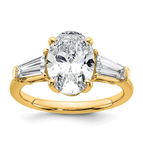 Oval & Baguette Lab-Grown Diamond Engagement Ring in 14K Yellow Gold (3 1/5 ct. tw.), Size 7 - Sophia Jewelers